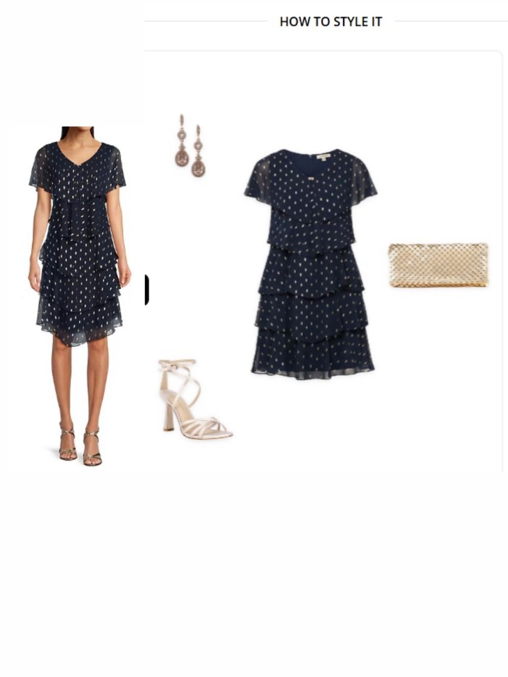 Black and gold  Tiered Ruffle V‑Neck Dress - Brand: Ignite Evenings.